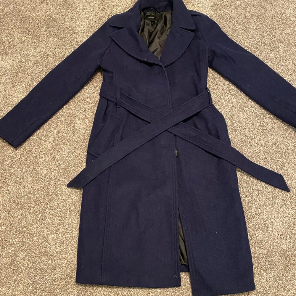 Banana Republic Women’s Wool Blend Navy Tie Waist Button Front Pea Coat